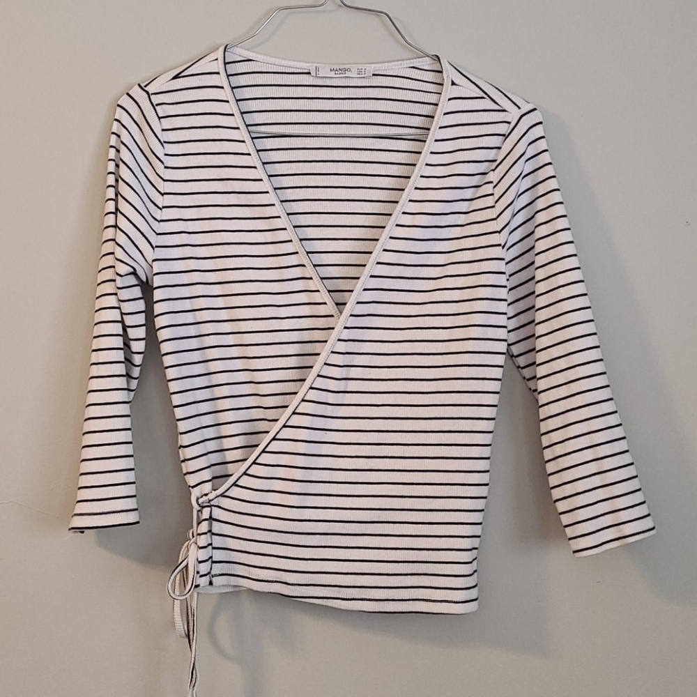 Mango Basics striped wrap around shirt S